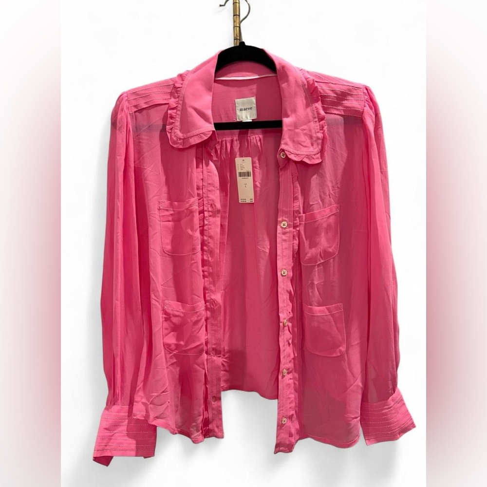 Maeve Vibrant Pink Sheer Blouse